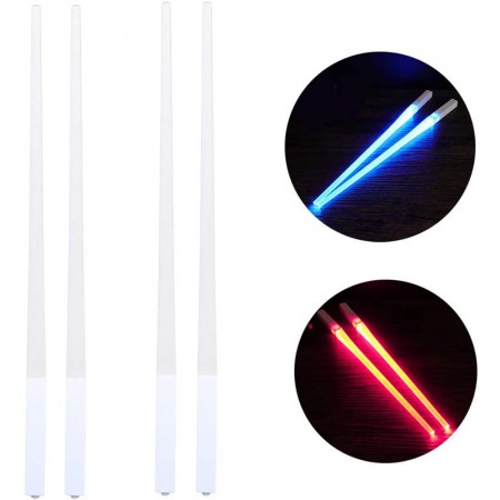 Meidong Chopsticks Lightsaber Light Up Chop Sticks Glowing Reusable Portable Funny Magic Gift for Child Kids Toddlers Adults (2 Pairs, Red + Blue)